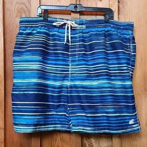 CARIBBEAN JOE Swim Trunks Shorts, Beachwear Drawstring, XXL, Blue & White